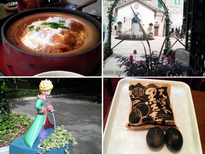 ローソンの梅酒グラスの横にからあげクンやチーズなどのおつまみが並べられた食卓の風景